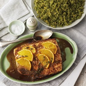 Salmon con naranja y cuscus de brocoli